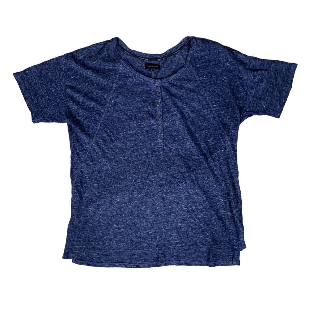 Calvin Klein Jeans Womens 1/2 Button Up Short Sleeve Blue Shirt Size Medium